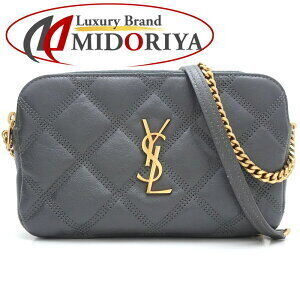 SAINT LAURENT PARIS Becky Crossbody Shoulder Bag Double Zip Pouch Gray Leather